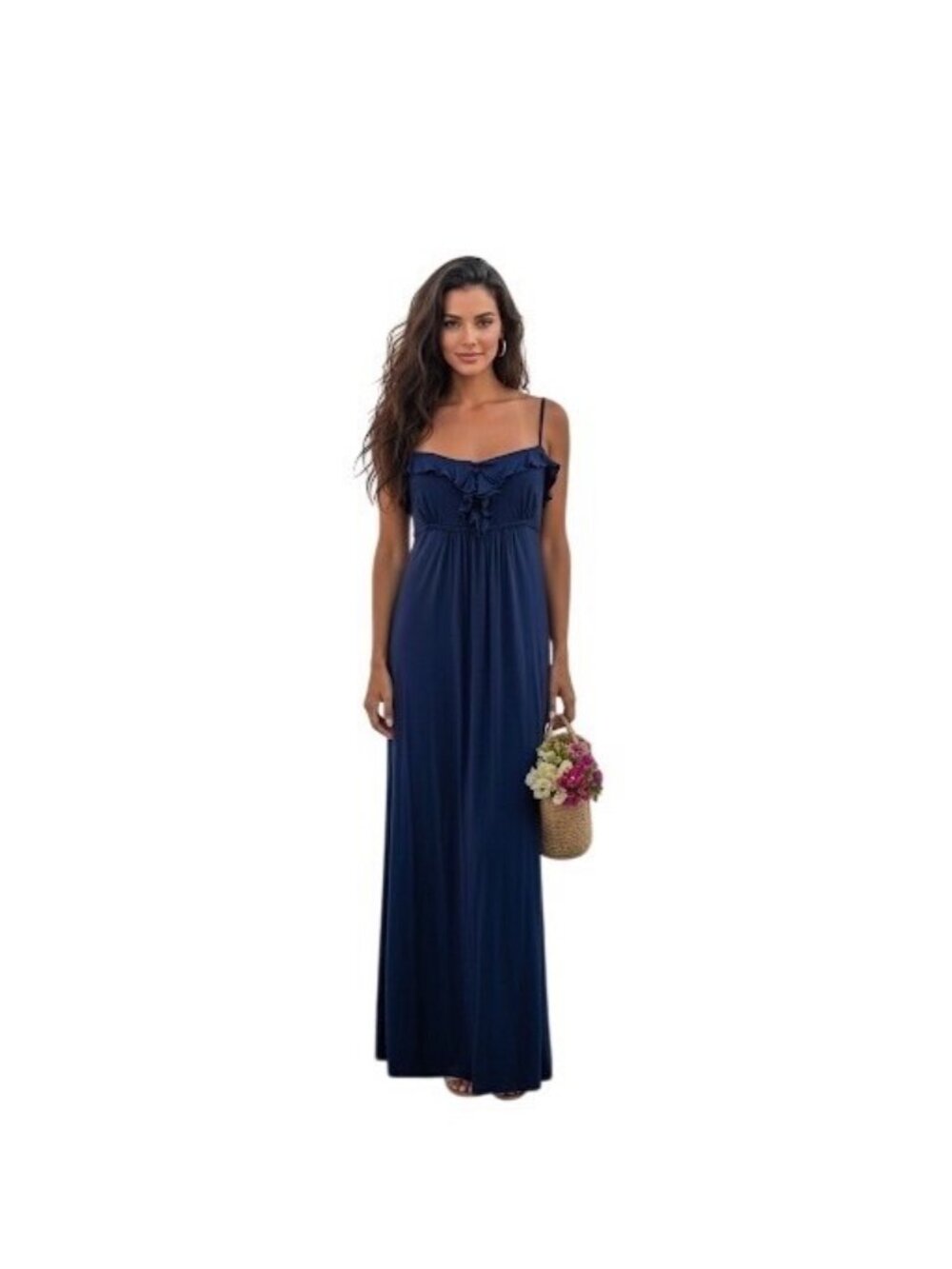 VTG Navy Blue Ruffle Hem Empire Waist Maxi Dress | Dark Coquette Romantic Grunge - Picture 3 of 16